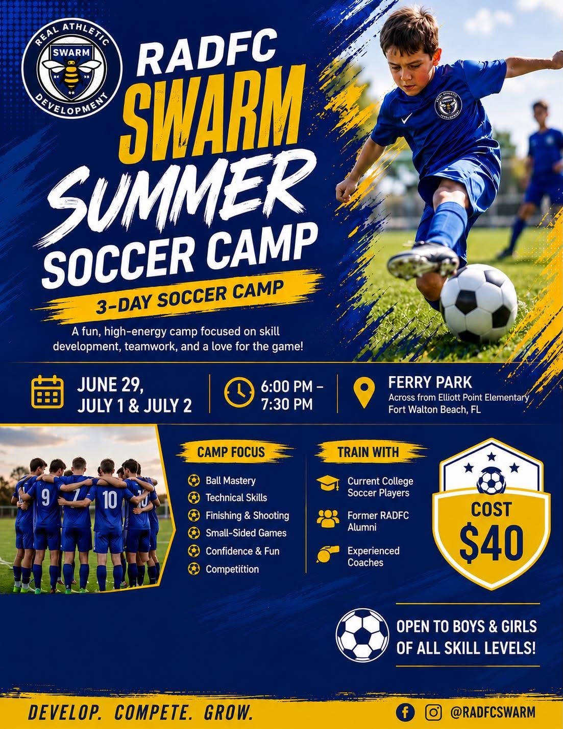 Rad Swarm Soccer Camp Flyer